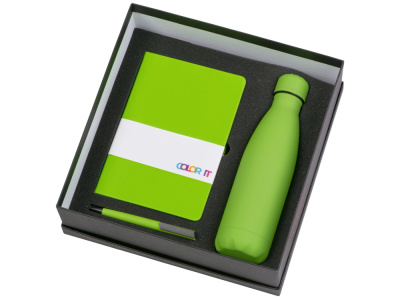 Подарочный набор c блокнотом C1, ручкой и термобутылкой, зеленое яблоко , размер гибкая обложка