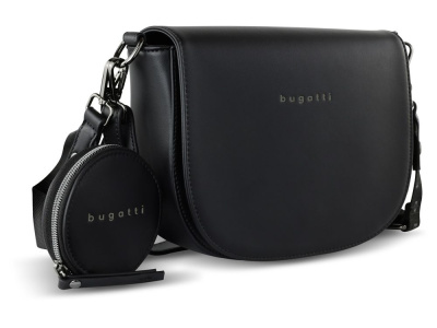 Сумка наплечная женская BUGATTI АЛМАТА | ALMATA, с кошельком, чёрная, полиуретан, 27х6х18,5 см