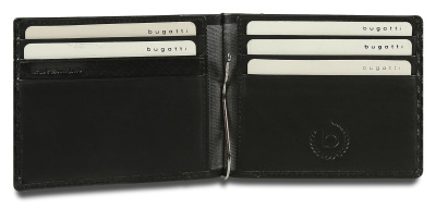 Зажим для денег BUGATTI КОМЕТА | COMET, с защитой данных RFID, черный, натуральная воловья кожа, 11х0,5х8,5 см