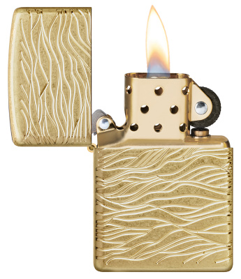 Зажигалка ZIPPO Armor® Luxury Waves Design с покрытием Tumbled Brass, латунь/сталь, золотистая, матовая, 38x13x57 мм