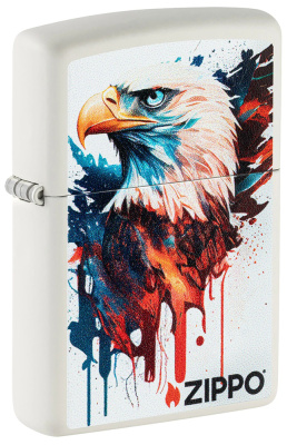Зажигалка ZIPPO Painted Eagle Design с покрытием White Matte, латунь/сталь, белая, матовая, 38x13x57 мм