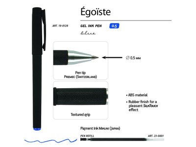 Ручка пластиковая гелевая Egoiste Black под персонализацию, синие чернила, черная , размер синие чернила