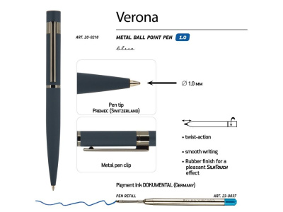 Ручка шариковая автоматическая BrunoVisconti VERONA цвет корпуса синий, soft-touch, 1 мм, синяя