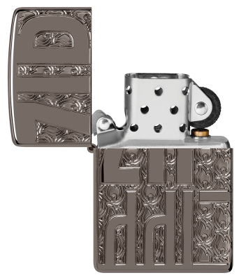 Зажигалка ZIPPO Reverse Carve с покрытием Black Ice®, латунь/сталь, чёрная, глянцевая, 38x13x57 мм