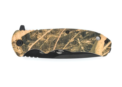 Нож складной Stinger, 92 мм, (чёрный), материал рукояти: пластик (жёлто-зелёный камуфляж)