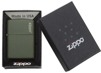 Зажигалка ZIPPO Логотип с зеленым матовым покрытием | Logo Green Matte, латунь с порошковым покрытием, зеленая, матовая, 38x13x57 мм