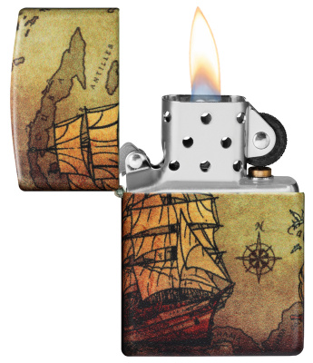 Зажигалка ZIPPO Пиратский корабль с матовым покрытием на 540° | Pirate Ship 540 Matte, латунь/сталь, разноцветная, матовая, 38x13x57 мм