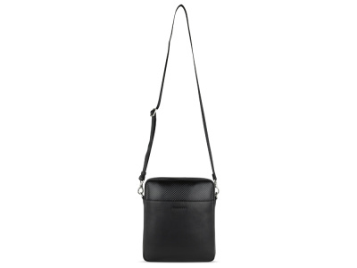 Сумка наплечная мужская BUGATTI КОМЕТА | COMET, чёрная, воловья кожа/полиэстер, 23,5х5х26 см