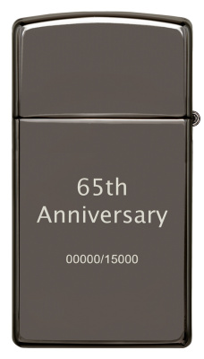 Зажигалка 65th Anniversary Zippo Slim® с покрытием Black Ice®, латунь/сталь, чёрная, 29x10x60 мм