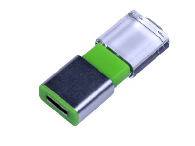 USB-флешка промо на 32 Гб прямоугольной формы, выдвижной механизм, зеленый , размер 32ГБ