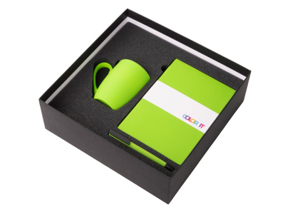 Подарочный набор c блокнотом C1, ручкой и кружкой, зеленое яблоко , размер гибкая обложка