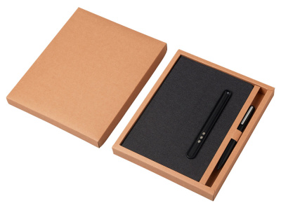 Набор блокнот А5 с магнитным держателем для ручки и подставкой для телефона и металлической шариковой ручкой NotaBene, черный