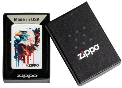 Зажигалка ZIPPO Painted Eagle Design с покрытием White Matte, латунь/сталь, белая, матовая, 38x13x57 мм
