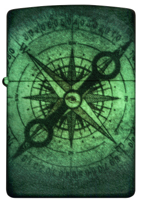 Зажигалка ZIPPO Compass Ghost с покрытием Glow In The Dark Green, латунь/сталь, черная, 38x13x57 мм