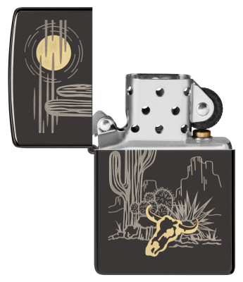 Зажигалка ZIPPO Western с покрытием High Polish Black, латунь/сталь, черная, глянцевая, 38x13x57 мм