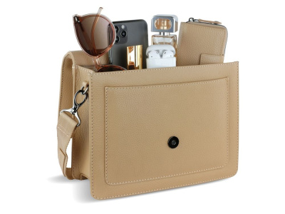 Сумка через плечо женская BUGATTI ЭЛЬЗА | ELSA, песочного цвета, воловья кожа/полиэстер, 25х8,5х20 см