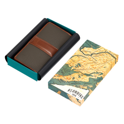 Кошелек KLONDIKE "URBAN", натуральная кожа/канвас, оливковый/коричневый цвет, 19,5 х 10 х 3 см