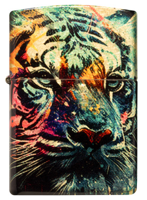 Зажигалка ZIPPO Нарисованный тигр с покрытием Искусственно состаренная латунь | Painted Tiger 540 Tumbled Brass,латунь/сталь,разноцветная, 38x13x57 мм