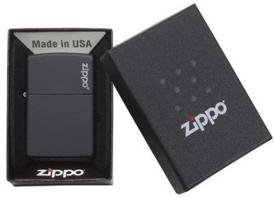 Зажигалка ZIPPO Логотип с черным матовым покрытием | Logo Black Matte, латунь/сталь, чёрная, матовая, 38x13x57мм