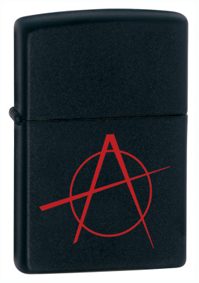 Зажигалка ZIPPO Символ анархии с черным матовым покрытием | Anarchy Symbol Black Matte, латунь/сталь, чёрная, матовая, 38x13x57 мм