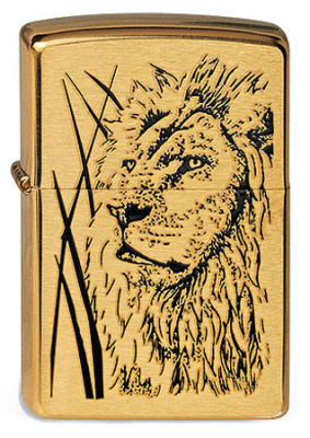 Зажигалка ZIPPO Proud Lion, с покрытием Brushed Brass, латунь/сталь, золотистая, 38x13x57 мм