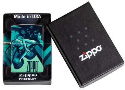 Зажигалка ZIPPO Русалка с матовым покрытием на 540 | Mermaid Design 540 Matte, латунь/сталь, черная, матовая, 38x13x57 мм