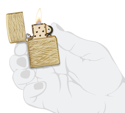 Зажигалка ZIPPO Armor® Luxury Waves Design с покрытием Tumbled Brass, латунь/сталь, золотистая, матовая, 38x13x57 мм
