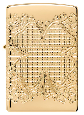 Зажигалка ZIPPO Armor® Lucky Clover с покрытием High Polish Gold Plate, латунь/сталь, золотистая, 38x13x57 мм