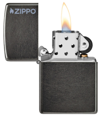 Зажигалка ZIPPO Logo с покрытием Gray Dusk, латунь/сталь, серая, матовая, 38x13x57 мм