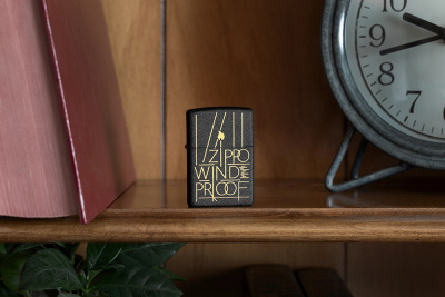 Зажигалка ZIPPO Line Art с покрытием Black Crackle™, латунь/сталь, чёрная, матовая, 38x13x57 мм
