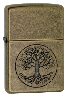 Зажигалка ZIPPO Древо жизни с покрытием античная латунь | Tree of Life Antique Brass, латунь/сталь, медная, матовая, 38x13x57 мм