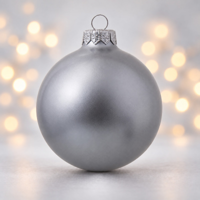 Стеклянный елочный шар Christmas bauble, серебро, металлик, с серебристым колпачком в черной коробке