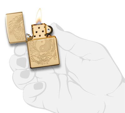 Зажигалка ZIPPO Тигр и дракон с покрытием Глянцевая латунь | Tiger and Dragon High Polish Brass, латунь/сталь, золотистая, 38x13x57мм