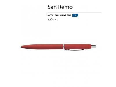 Ручка SAN REMO шариковая, автоматическая, красный  металлический корпус 1.00 мм, синяя