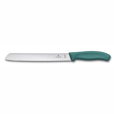 Нож для хлеба VICTORINOX Швейцарская классика | Swiss Classic, лезвие 21 см с волнистой кромкой, зелёный, в блистере