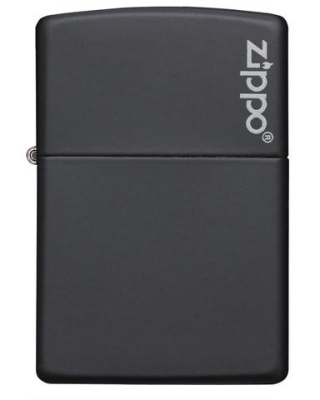 Зажигалка ZIPPO Логотип с черным матовым покрытием | Logo Black Matte, латунь/сталь, чёрная, матовая, 38x13x57мм
