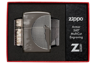 Зажигалка ZIPPO Armor™ Wolf с покрытием High Polish Black Ice®, латунь/сталь, чёрная, 38x13x57 мм