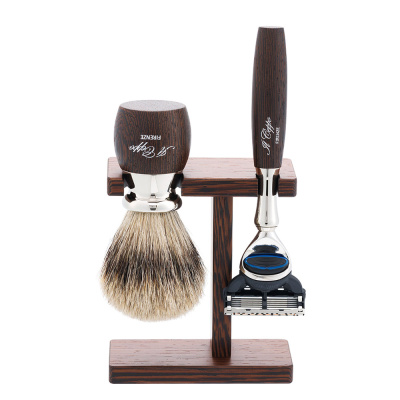 Бритвенный набор IL Ceppo:станок, помазок, подставка, венге/никелированная латунь, FUSION, натуральный ворс барсука BEST BADGER, размер узла M (22 мм)