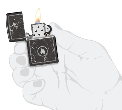 Зажигалка ZIPPO Marble Flame с покрытием High Polish Black, латунь/сталь, черная, глянцевая, 38x13x57 мм