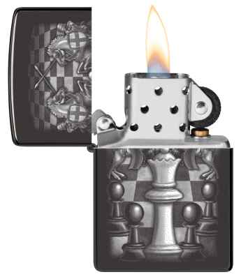 Зажигалка ZIPPO Chess Design с покрытием High Polish Black, латунь/сталь, черная, 38x13x57 мм