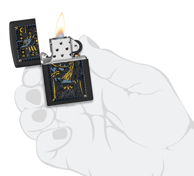 Зажигалка ZIPPO Anubis с покрытием Black Matte, латунь/сталь, черная, 38x13x57 мм