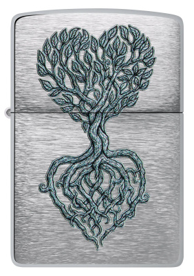 Зажигалка ZIPPO Корни любви с покрытием матовый хром | Rooted in Love Design Brushed Chrome, латунь/сталь, серебристая, 38x13x57 мм
