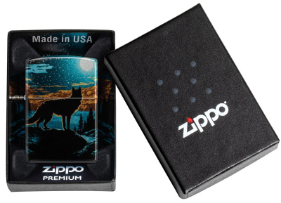 Зажигалка ZIPPO Moonlight Wolf Design с покрытием 540 Tumbled Chrome, латунь/сталь, разноцветная, 38x13x57 мм