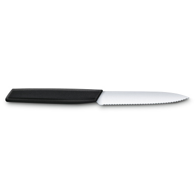 Нож для овощей и фруктов VICTORINOX Swiss Modern, лезвие 10 см с волнистой кромкой, чёрный