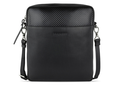 Сумка наплечная мужская BUGATTI КОМЕТА | COMET, чёрная, воловья кожа/полиэстер, 23,5х5х26 см