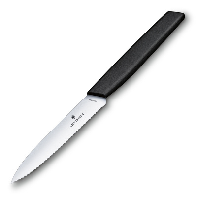 Нож для овощей и фруктов VICTORINOX Swiss Modern, лезвие 10 см с волнистой кромкой, чёрный