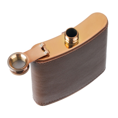 Фляга S.Quire 0,18 л, сталь+кожа спилок, коричневая