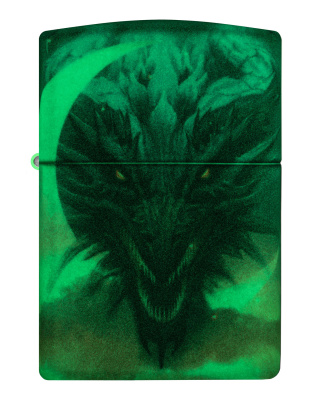 Зажигалка ZIPPO Dragon Design с покрытием Glow In The Dark Green, латунь/сталь, черная, 38x13x57 мм