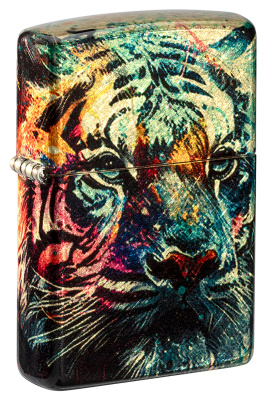 Зажигалка ZIPPO Нарисованный тигр с покрытием Искусственно состаренная латунь | Painted Tiger 540 Tumbled Brass,латунь/сталь,разноцветная, 38x13x57 мм
