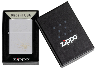Зажигалка ZIPPO Паук с покрытием Глянцевый хром | Spider Design High Polish Chrome, латунь/сталь, серебристая, 38x13x57 мм